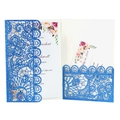 Laser-cut navy blue glitter wedding invitation suite with intricate floral lace pattern - Royal Blue