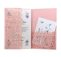 Pink laser cut wedding invitation with elegant floral lace pattern and white insert card - Pink