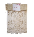 Detailed laser-cut rose pattern on ivory wedding invitation with gold glitter band - Ivory