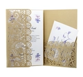 Golden laser-cut lace wedding invitation set with floral inner card and white envelope - Beige Gold