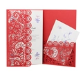 Detailed laser-cut floral lace pattern on dark red wedding invitation card set - Pearlescent Red
