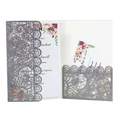 Detailed laser-cut wedding invitation with purple glitter lace and floral inner card - Charcoal Silver