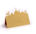 Carte de place dorée découpée au laser pour l'Aïd avec motif de silhouette de mosquée - Beige Or