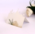 Carte de table découpée au laser avec silhouette de mosquée en papier nacré blanc - Argent Réfléchissant