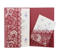 Elegant burgundy laser-cut wedding invitation with hollow lace pattern and floral insert - Dark Red