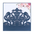 Laser cut navy blue glitter wedding invitation card with floral insert for hotel events - Magic Blue