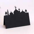 Schwarze Platzkarte mit Laserschnitt-Palast-Silhouette für Ramadan Tischdeko - Schwarz