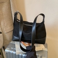 Minimalist black pleated hobo bag with adjustable strap and silver-tone hardware accents - No Pendant / Black