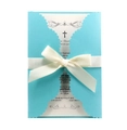 Invito tagliato al laser blu Tiffany con nastro di raso bianco e dettaglio croce - Blu Tiffany