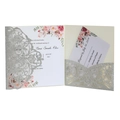 Elegant laser-cut silver glitter wedding invitation with floral inner card and RSVP card - Silver Glitter