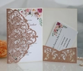 Elegant rose gold glitter laser cut wedding invitation set with floral inner cards - Gold Apple