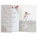 Silver laser cut wedding invitation with floral insert and glitter hollow lace design - Silver