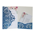 Detailed laser-cut dark blue glitter wedding invitation set with floral card and RSVP card - Royal Blue