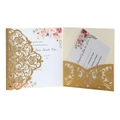 Golden glitter laser-cut wedding invitation set with floral card and RSVP pocket - Glitter Golden Yellow