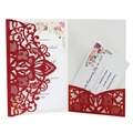 Laser cut red glitter wedding invitation card set with floral inserts on white background - Red