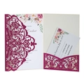 Detailed laser-cut lace wedding invitation in burgundy glitter with ivory floral insert cards - Rose Red