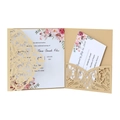 Partecipazione di nozze laser champagne gold con eleganti inserti floreali e pizzo - Oro Champagne