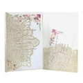 Gold glitter laser-cut wedding invitation with elegant floral insert and detail card - Light Gold Glitter