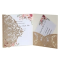 Golden laser-cut wedding invitation set with glitter cover and floral inner cards - Glitter Rose Gold