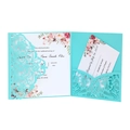 Navy blue laser cut lace wedding invitation with floral inner card and RSVP set - Tiffany Blue