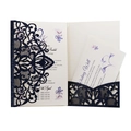 Invito a nozze blu navy tagliato al laser con finitura glitter e fogli interni - Blu scuro