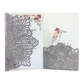 Elegant laser cut silver glitter wedding invitation with floral printed inner card set - Glitter Charcoal Silver