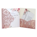 Glitter rose gold laser cut wedding invitation set with floral card and RSVP note - Glitter Pink