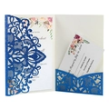 Laser cut royal blue glitter wedding invitation set with floral inner and RSVP card - Sapphire Blue
