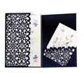 Navy blue laser cut wedding invitation with intricate floral hollow design and white insert - Black