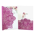 Laser cut glitter pink wedding invitation set with floral inner card and hollow pattern - Glitter Fuchsia