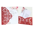 Red glitter laser cut wedding invitation set with floral inner card and RSVP card - Glitter Red