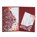 Partecipazione matrimonio bordeaux intagliata al laser con pizzo e carta RSVP - Rosso scuro