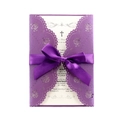 Elegant purple laser-cut rose invitation card with a matching satin ribbon bow - Dark Purple