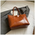 Brown vintage faux leather tote bag with long shoulder straps for office commuting - No Pendant / Brown