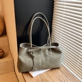 Borsa tote verde grigio minimalista con trama in pelle vintage e fibbia dorata - Verde