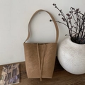 Classic tan faux suede bucket bag with stylish shoulder strap and belt detail - Brown No Pendant
