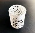 White hollow-out paper lampshade with floral laser-cut patterns for LED tea light candles - White