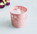 Pink laser-cut paper candle holder wrap with white LED flickering flameless tea light - Pink