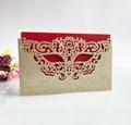 Elegant gold glitter laser-cut mask invitation with red card insert for parties - Light Gold Glitter