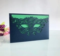 Elegant laser-cut glitter paper masquerade mask party invitation with dark blue envelope - Ink Blue