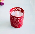 Close-up of pink laser-cut floral paper sleeve for LED candle festive decorations - Pearlescent Red