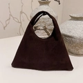 Minimalist deep brown frosted faux suede tote bag with a unique geometric triangle shape - Brown