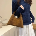 Vintage brown frosted faux-suede tote bag shown on model for daily commuting - Brown