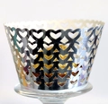 Macro detail of laser-cut silver hollow heart cupcake wrappers with lace edge texture - 5cm / Reflective Silver