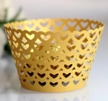 Detailed laser-cut gold hollow heart cupcake wrapper with elegant party decoration - 5cm / Gold