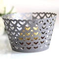 Detail of laser-cut heart pattern on gray pearlescent paper cupcake wrapper - 5cm / Gray