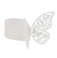 Macro detail of laser-cut butterfly paper napkin ring showing intricate hollowed floral patterns - White