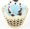 Close-up of golden laser-cut cupcake wrappers with intricate hollow heart patterns - 5cm / Sky Blue