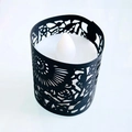 Black laser-cut mandala patterned paper candle wrap with white LED tea light - Black