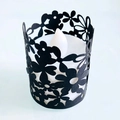 Decorative black laser-cut floral paper sleeve with a white LED flameless candle inside - Black Khaki